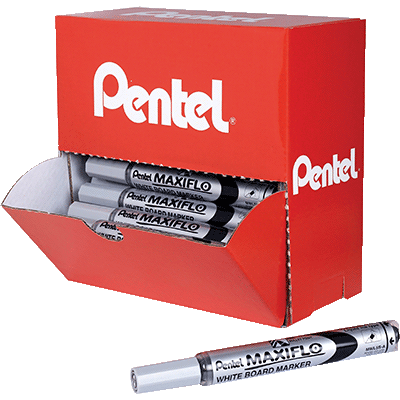 PACK 30+6 MARQUEURS EFFAÇABLES GRATUITS PENTEL WHITEBOARD MAXIFLO MLW5S NOIR POINTE OGIVE