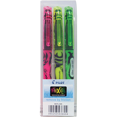 POCHETTE 3 SURLIGNEURS PILOT FRIXION LIGHT COLORIS ASSORTIS POINTE BISEAUTEE