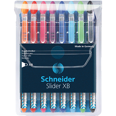POCHETTE 8 STYLOS BILLE SCHNEIDER SLIDER XB POINTE 1.4MM COLORIS ASSORTIS