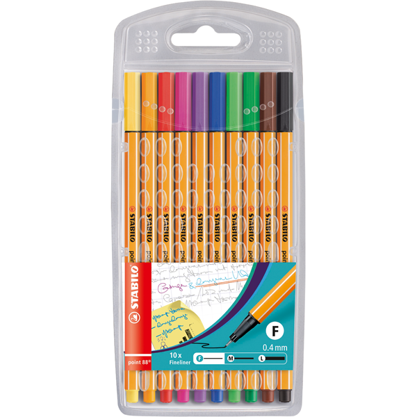 ETUI 10 STYLOS FEUTRES STABILO POINT 88 POINTE 0.4MM COLORIS ASSORTIS