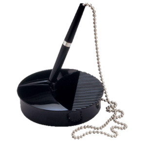 STYLO BILLE SUR SOCLE R.982 NOIR AVEC CHAINETTE ECRITURE BLEUE