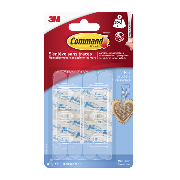 6 CROCHETS MULTI-USAGES + 8 LANGUETTES ADHESIVES COMMAND TRANSPARENTS