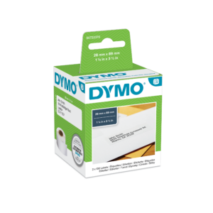 BOITE 2 ROULEAUX 130 ETIQUETTES PAPIER ADRESSE/STANDARD DYMO 28X89MM BLANC