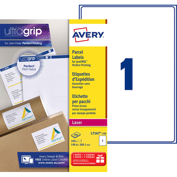 BOITE 100 ETIQUETTES ADRESSES OPAQUES LASER 199.6X289.1MM PAPIER VELIN 145G REFERENCE AVERY L7167