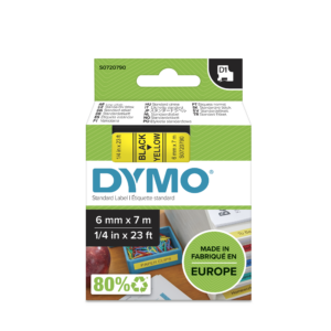 RUBAN TITREUSE DYMO 6MM NOIR/JAUNE