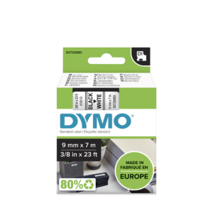 RUBAN TITREUSE DYMO 9MM NOIR/BLANC
