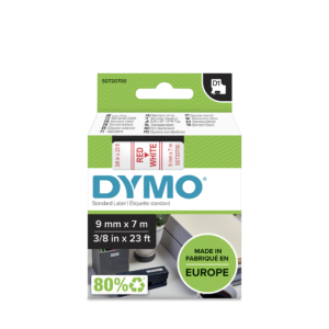 RUBAN TITREUSE DYMO 9MM ROUGE/BLANC
