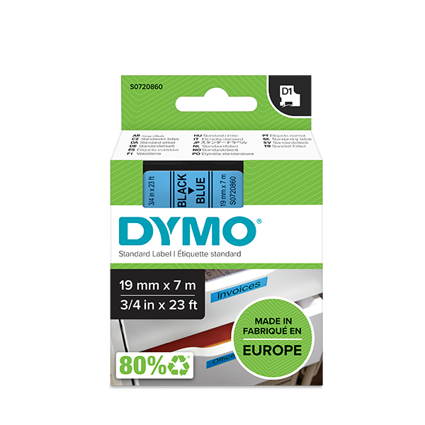 RUBAN TITREUSE DYMO 19MM NOIR/BLEU
