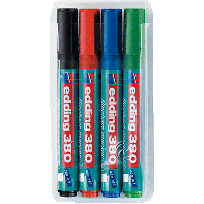 ETUI 4 MARQUEUR S POUR TABLEAUX PAPIER EDDING 380 POINTE OGIVE COLORIS ASSORTIS