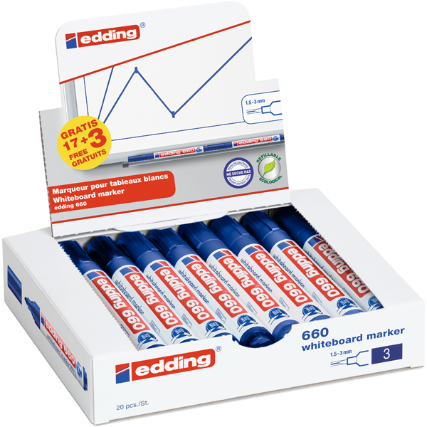 PACK AVANTAGE 17+ 3 MARQUEURS TABLEAUX BLANCS OFFERTS EDDING E660 BLEU