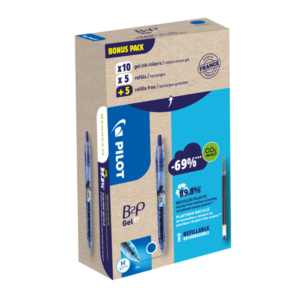 GREENPACK 10 STYLOS PILOT B2P GEL + 10 RECHARGES BLEU