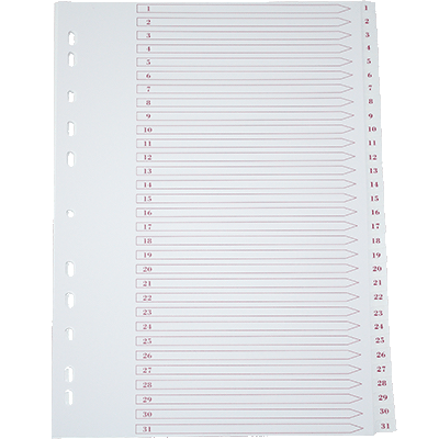 JEU 31 INTERCALAIRES NUMERIQUE PVC BLANC 19/100E