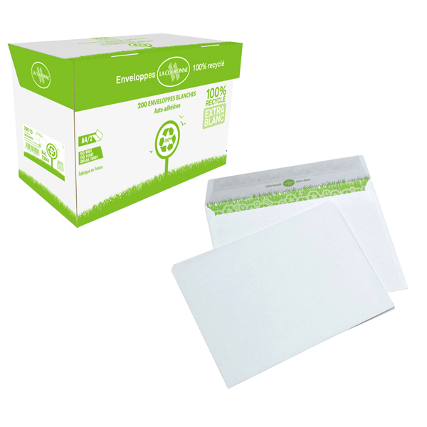 BOITE 200 ENVELOPPES FORMAT C5 80 G SANS FENETRE 100% RECYCLE