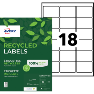 BOITE 1800 ETIQUETTES AVERY BLANCHES LASER RECYCLEES 63.5 x 46.6 MM - LR7161-100