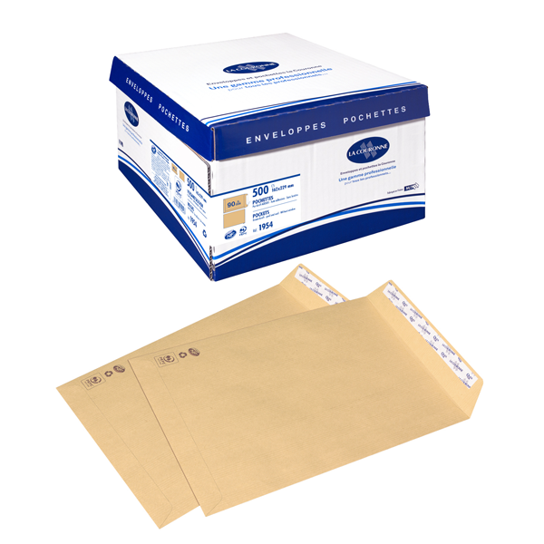 BOITE 500 POCHETTES KRAFT GAMME SUPERIEUR SANS SOUFFLET 90G ADOUR FORMAT C5 162X229MM AUTOADHESIVE