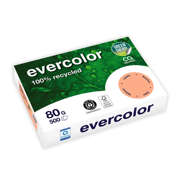 RAMETTE 500 FEUILLES PAPIER RECYCLE EVERCOLOR PASTEL A3 80G SAUMON 30015