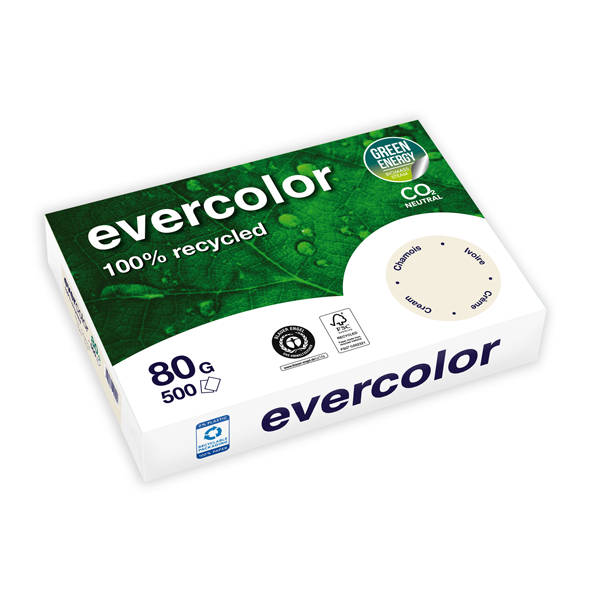 RAMETTE 500 FEUILLES PAPIER RECYCLE EVERCOLOR PASTEL A3 80G IVOIRE 30259