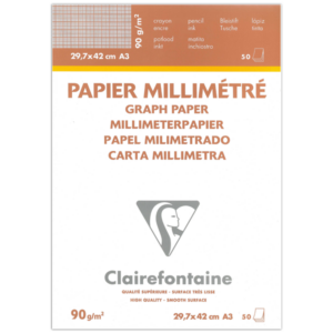 BLOC 50 FEUILLES PAPIER VELIN MILLIMETRE ENCOLLE A3 50F 90g