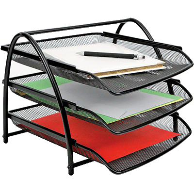 SET 3 CORBEILLES COURRIER METAL MESH ALBA L29XH24.5X34CM NOIR