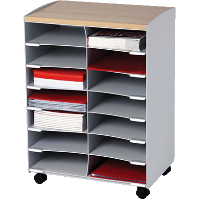 DESSERTE MOBILE PAPERFLOW 14 CASES GRIS/HETRE