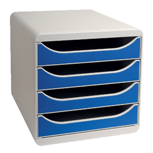 MODULE BIG BOX EXACOMPTA 4 TIROIRS L27.8XH26.7XP34.7CM GRIS LUMIERE/BLEU