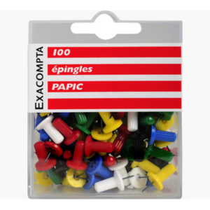 BOITE 100 EPINGLES SIGNALISATION EXACOMPTE 10X7MM COLORIS ASSORTIS