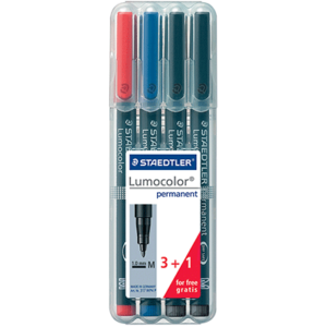 ETUI 4 FEUTRES ENCRE PERMANENTE STAEDTLER LUMOCOLOR 317 COLORIS ASSORTIS POINTE 1.0 MM