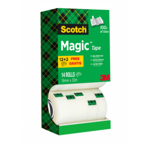 TOUR 14 ROULEAUX RUBAN ADHESIF SCOTCH MAGIC 19X33MM MAT INVISIBLE