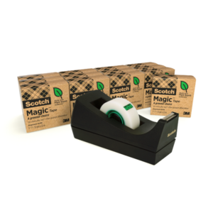 PACK 14 ROULEAUX RUBAN ADHESIF SCOTCH MAGIC 19MMX33M + DEVIDOIR C38 NOIR RECYCLE