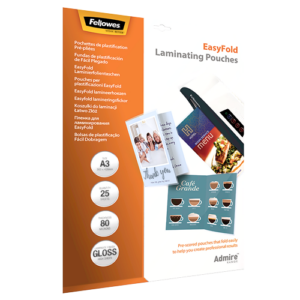 BOITE 25 POCHETTES PLASTIFICATION FELLOWES A3 80MICRONS PRE-PLIEE