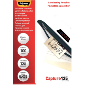 BOITE 100 POCHETTES PLASTIFICATION CARTES DE VISITE FELLOWES 65X95MM 125 MICRONS/FACE