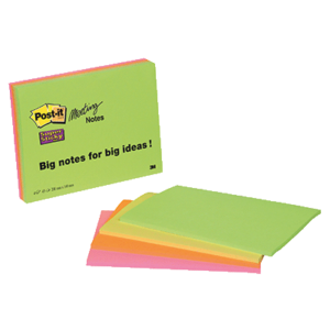 LOT 4 BLOCS MEETING NOTES SUPER STICKY POST-IT 45 FEUILLES 203X152MM COULEURS VIVES