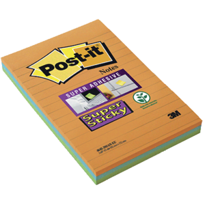 LOT 3 BLOCS SUPER STICKY POST-IT LIGNES 45 FEUILLES 101X152MM COLORIS ASSORTIS