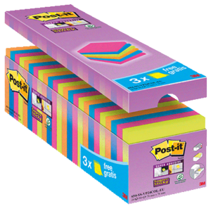 PACK 24 BLOCS POST-IT SUPER STICKY 76X76MM COLORIS ASSORTIS