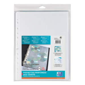 SACHET 10 POCHETTES PERFOREES POLYPROPYLENE 10/100EME POUR 3 CD/DVD
