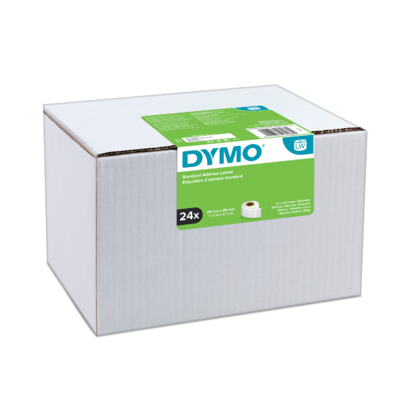 BOITE 24 ROULEAUX 260 ETIQUETTES PAPIER ADRESSE/STANDARD DYMO 28X89MM BLANC