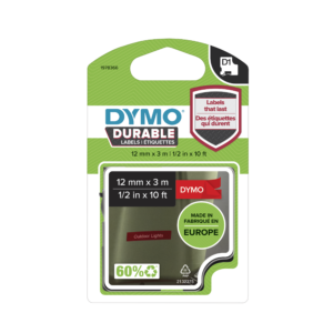 RUBAN RESISTANTS D1 TITREUSE DYMO 12MM BLANC/ROUGE