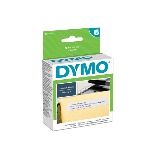 BOITE 1 ROULEAU 500 ETIQUETTES PAPIER MULTI-USAGES REPOSITIONNABLES DYMO 19X51MM BLANC