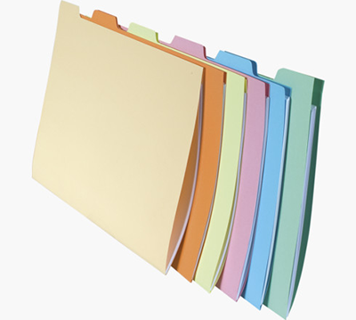 JEU 6 CHEMISES A ONGLETS POUR TIROIR 6 POSITIONS SUPER 210G A4 COLORIS ASSORTIS