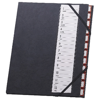 TRI-CLASSEUR 12 COMPARTIMENTS A ELASTIQUE NOIR