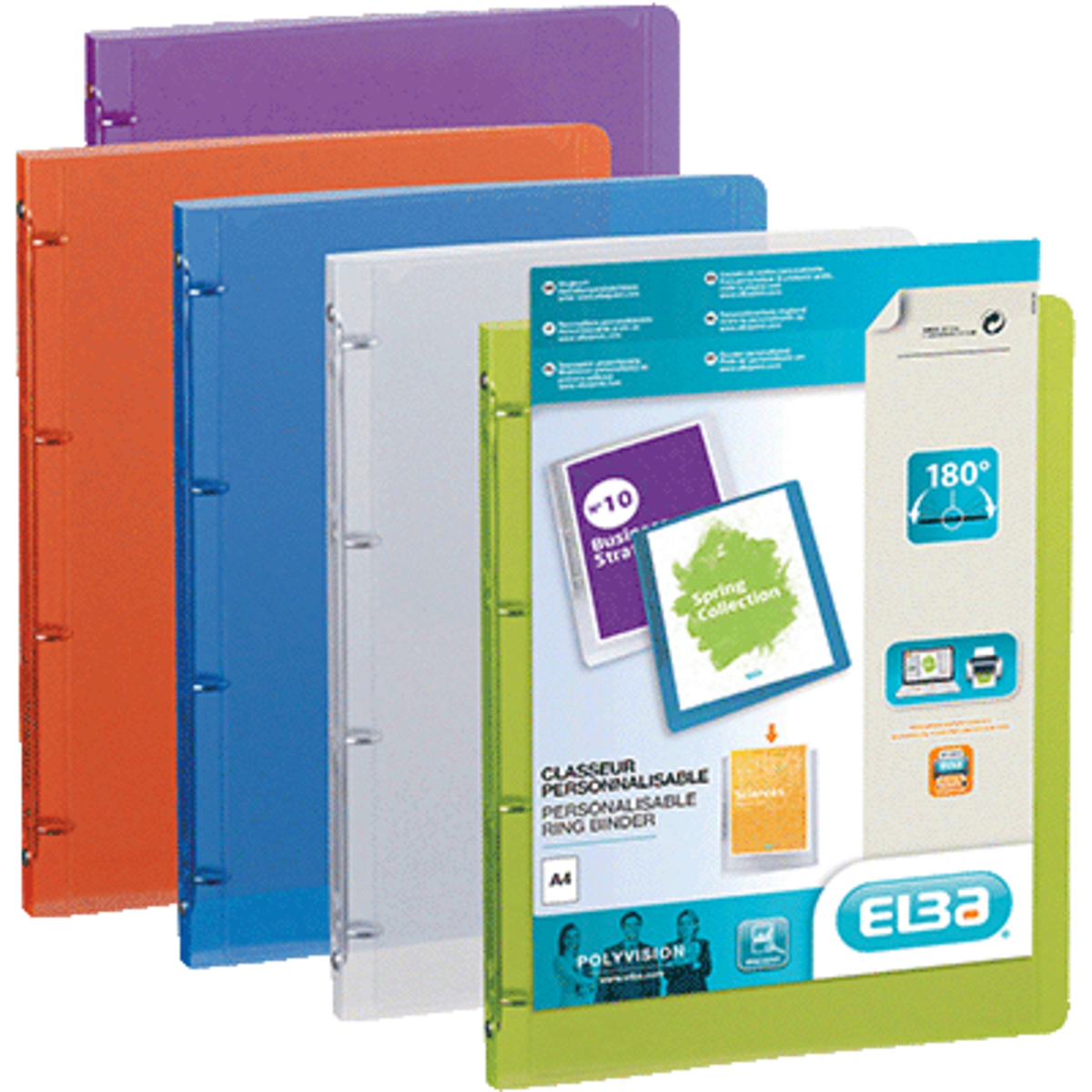 CLASSEUR PERSONNALISABLE POLYVISION A4 4 ANNEAUX DOS 30MM TRANSPARENT