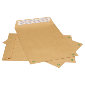 BOITE 250 POCHETTES KRAFT RECYCLEE 90G FORMAT C4 229X324MM AUTOADHESIVE