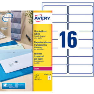 400 ETIQUETTES ADRESSES TRANSPARENTES 99.1 X 33.9 MM LASER (L7562-25) AVERY