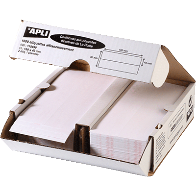 BOITE 1000 ETIQUETTES D'AFFRANCHISSEMENT 175X45MM 2 ETIQUETTES DE FRONT REFERENCE APLI 14019