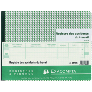 REGISTRE DES ACCIDENTS DU TRAVAIL FORMAT 24X32CM HORIZONTAL 20 PAGES REFERENCE 6619