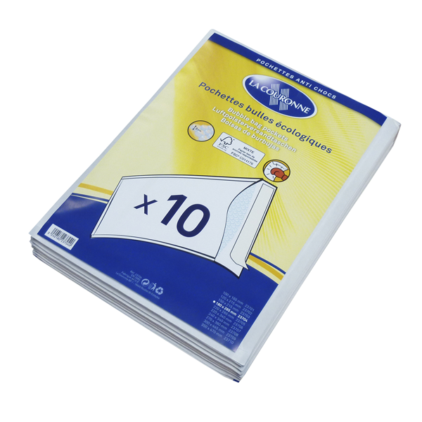 PAQUET DE 10 POCHETTES KRAFT BULLES D'AIR 180X265MM AUTOADHESIVE